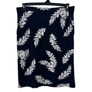 Liz Claiborne Navy White Palm Pencil Skirt Knee Length Size LRG Tropical Resort
